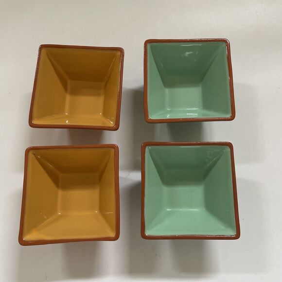 Crate & Barrel Set of Four Square Bowls Made in Portugal Southwestern Pottery - Picture 4 of 10